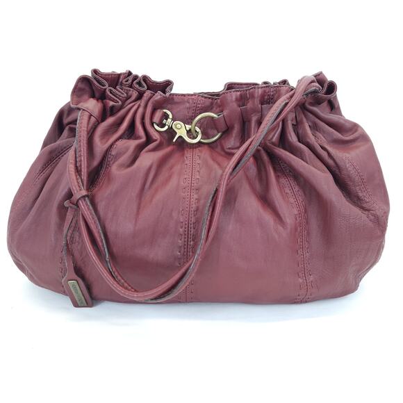 Adrienne Vittadini Hobo Bag Burgundy Leather Shoulder Slouchy Pocket Boho Y2K - Picture 1 of 14